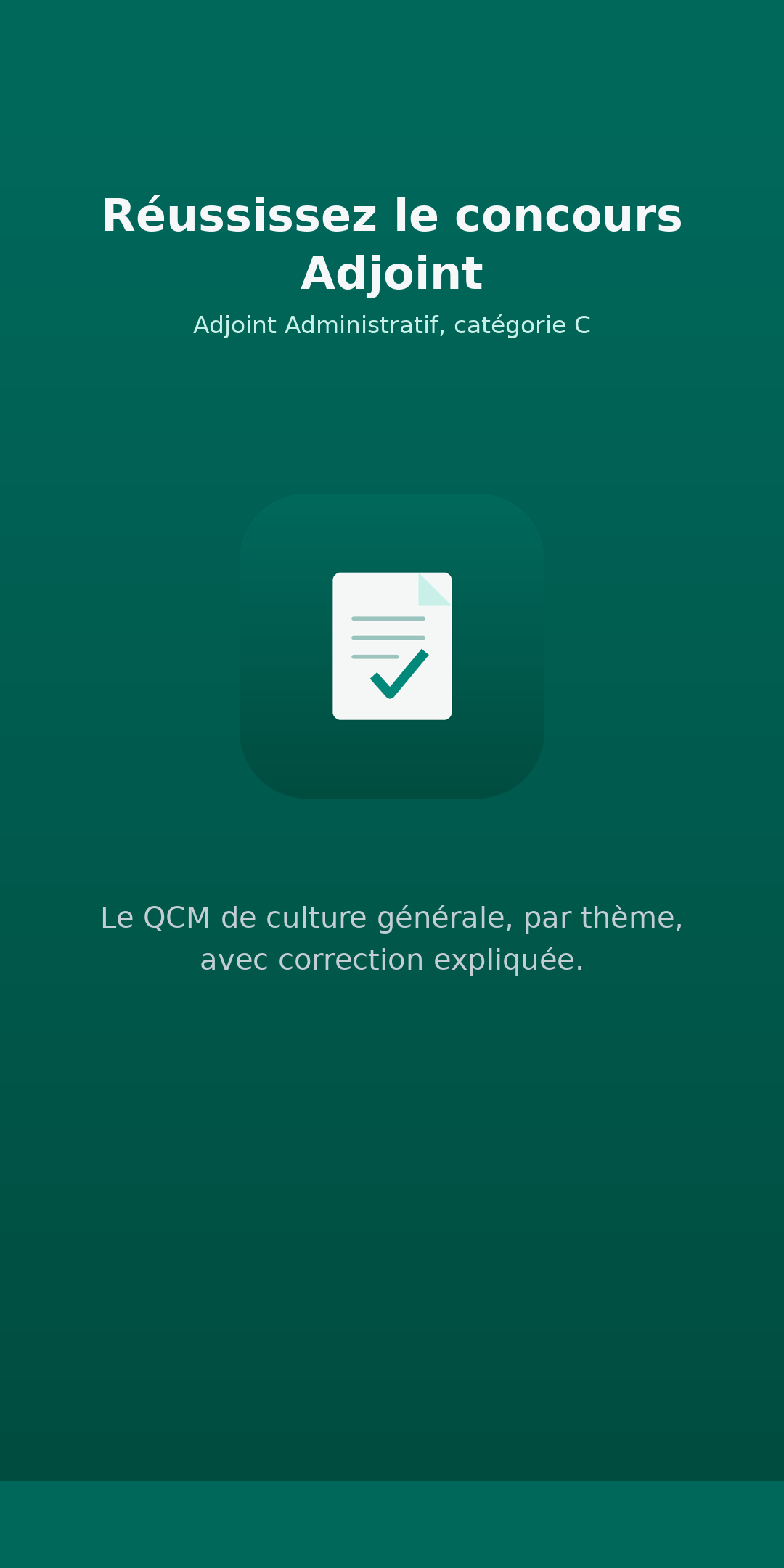 Écran d'accueil d'Objectif Adjoint - commencer avec 10 questions gratuites, sans compte ni abonnement